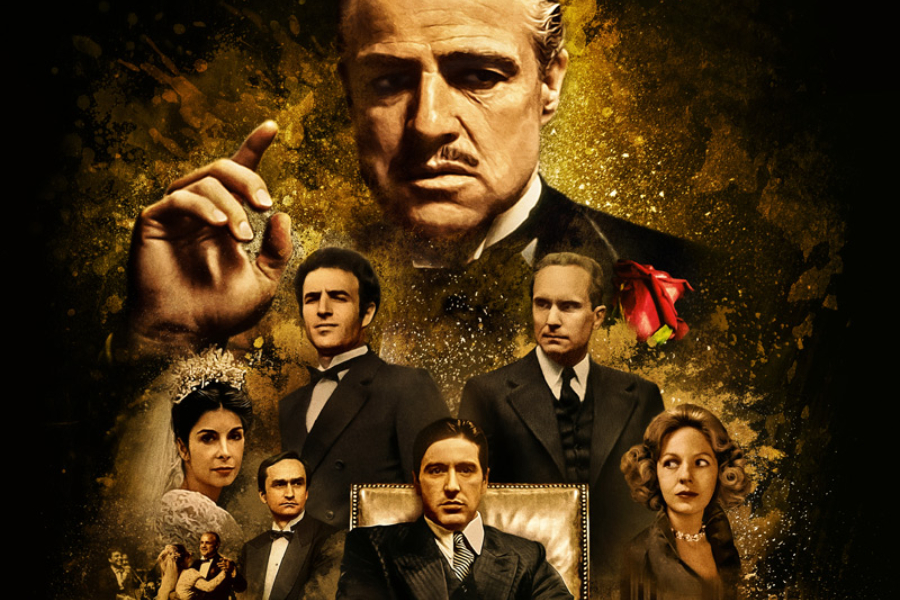 Póster de la película El Padrino con los personajes principales, destacada como una de las mejores películas según la IA