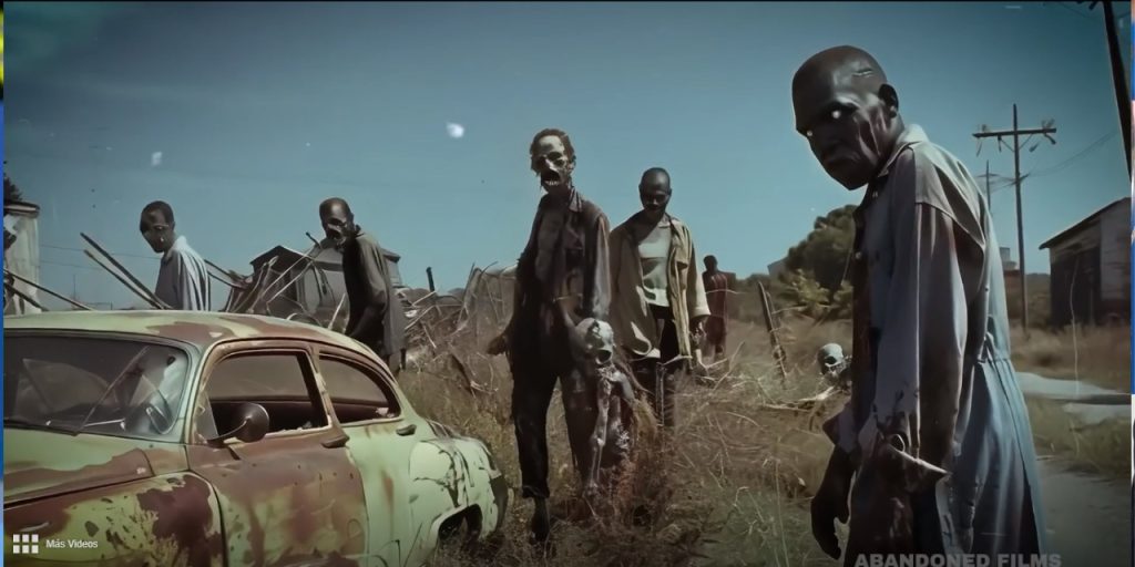 Tráiler The Walking Dead muestra un grupo de zombis caminando en un entorno post-apocalíptico junto a un automóvil abandonado.